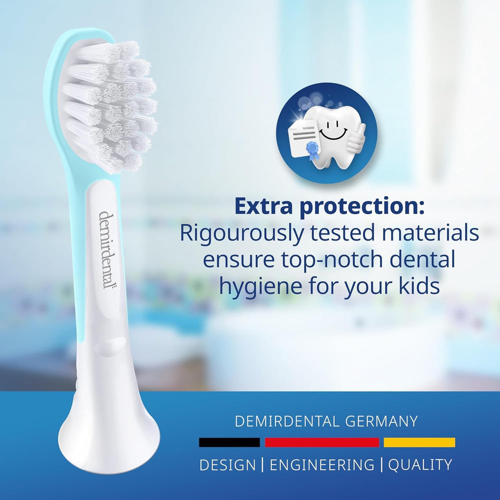 Turquoise mini toothbrush head designed for ages 3-6