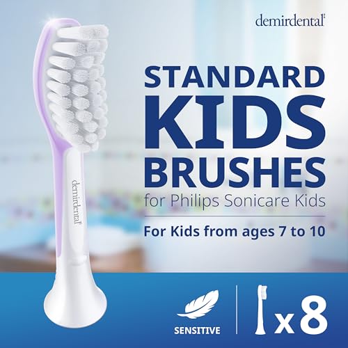 Close-up of soft bristles and rubberized body on Demirdental kids brush head, ages 7-10
