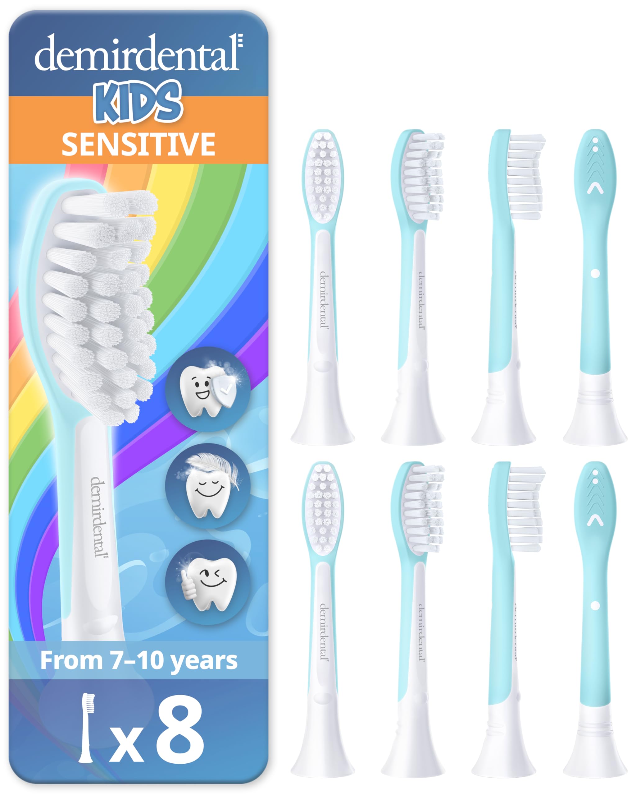 Demirdental kids toothbrush heads turquoise 7-10 pack