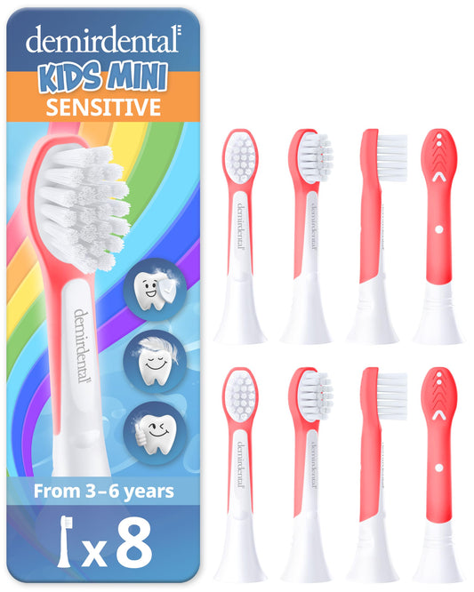 Demirdental Kids Mini Toothbrush Heads - Red color for ages 3-6