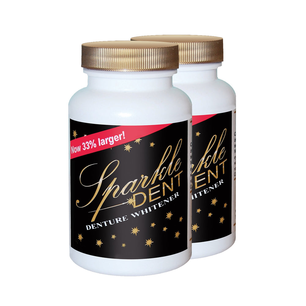Two Sparkle-Dent denture cleaner tablets in a 2-pack box