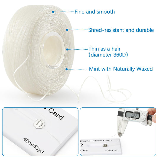 Credit card dental floss with built-in mirror back view