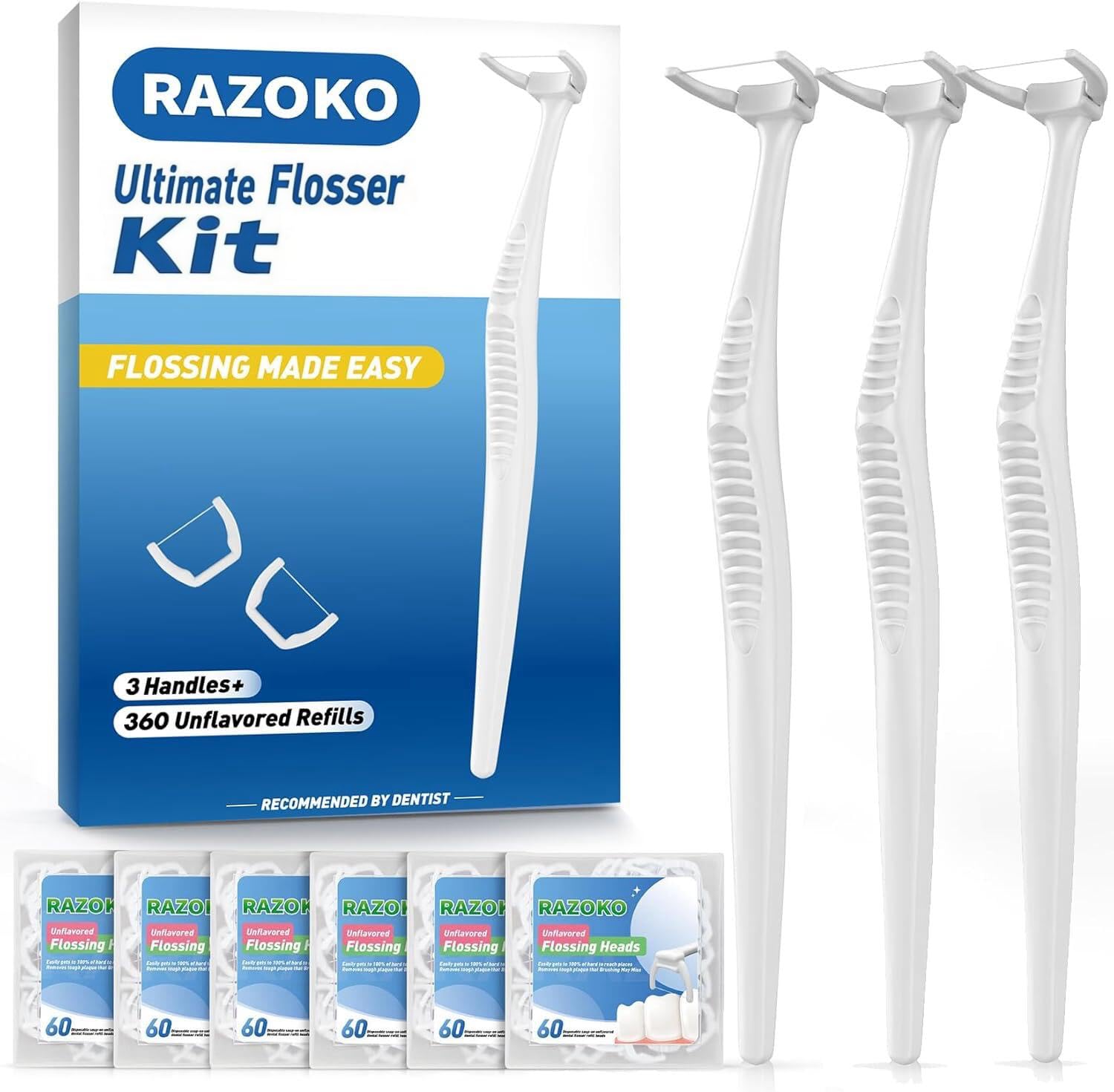 Dental floss picks kit with three handles
