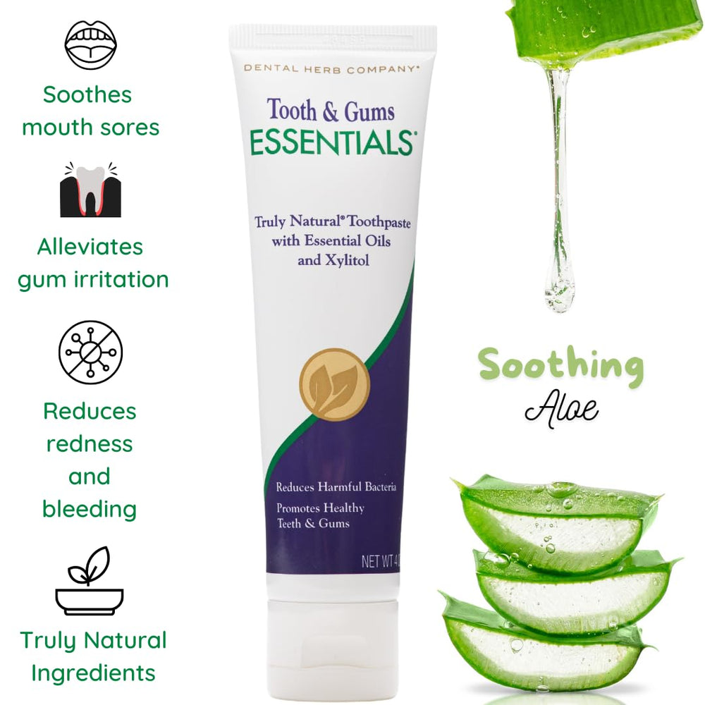 Close-up of Essentials Toothpaste ingredients and herbs