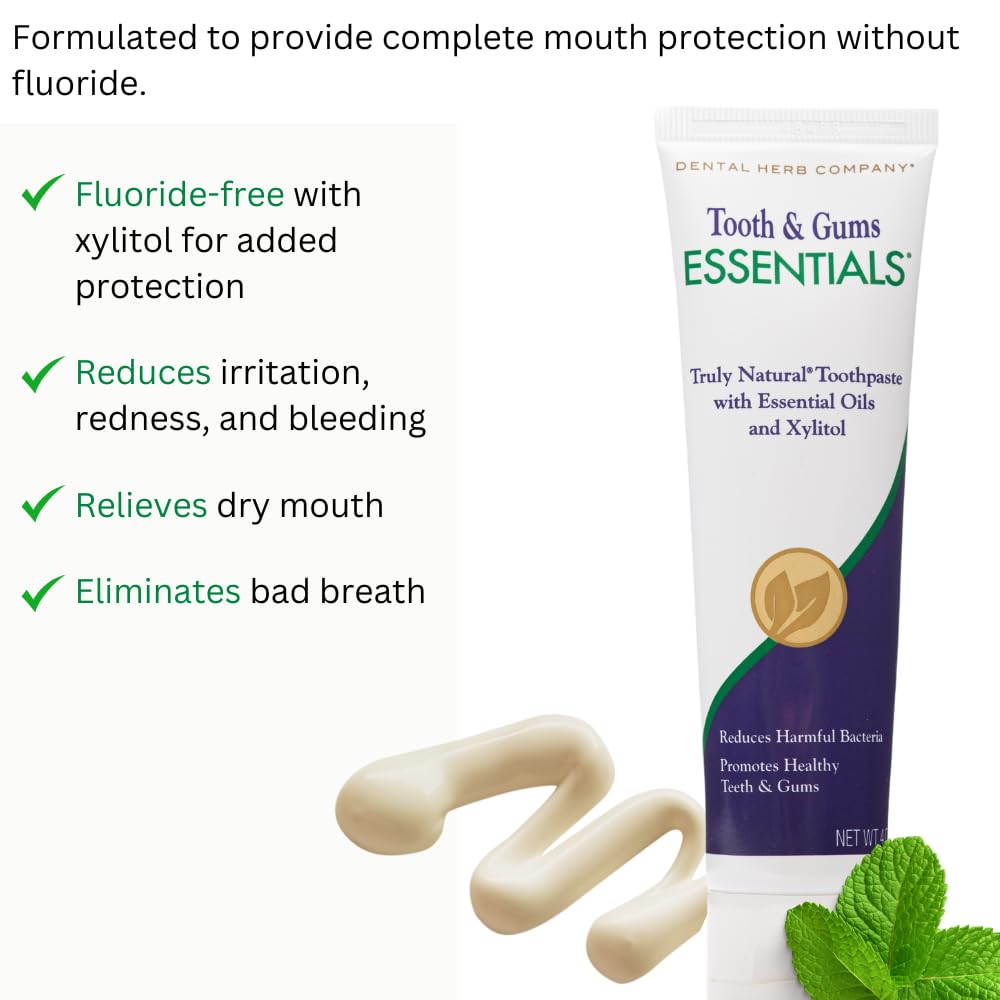 Fluoride-free and SLS-free labels on Essentials toothpaste