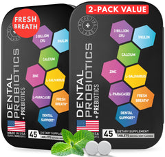 Box and bottle of dental probiotics for teeth and gums