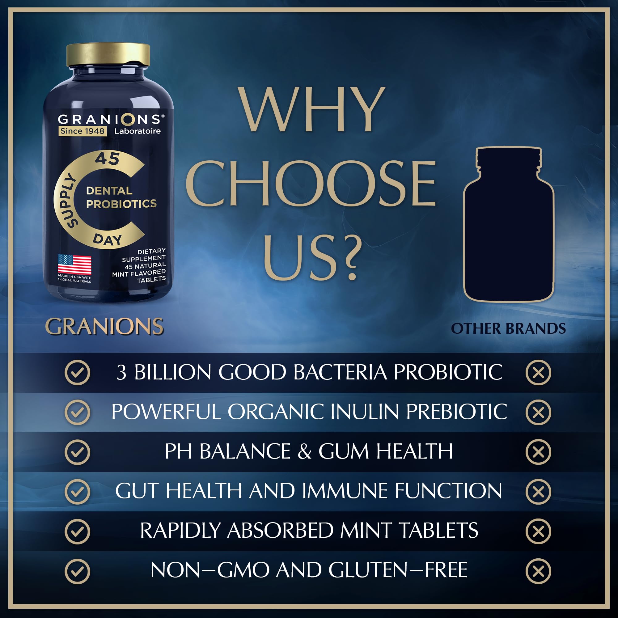 Probiotic tablets and mint flavor for mouth health