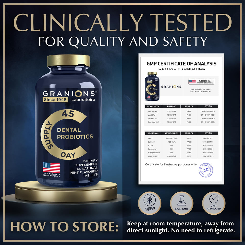 USA-made gluten-free dental probiotic tablets