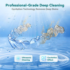 Close-up showing 45kHz ultrasonic cleaning action