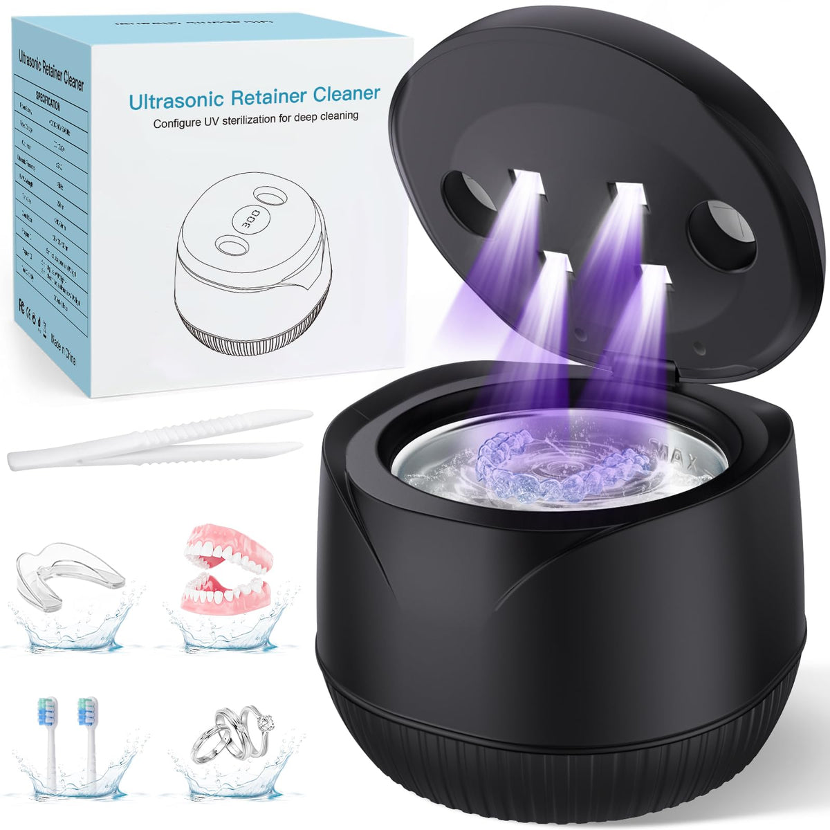 Front view of the ultrasonic retainer cleaner device