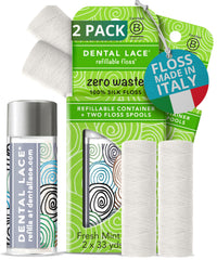 Dental Lace pack of 2 with refillable glass floss container