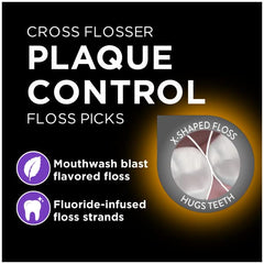 2x Cross Floss design curves around teeth for thorough cleaning