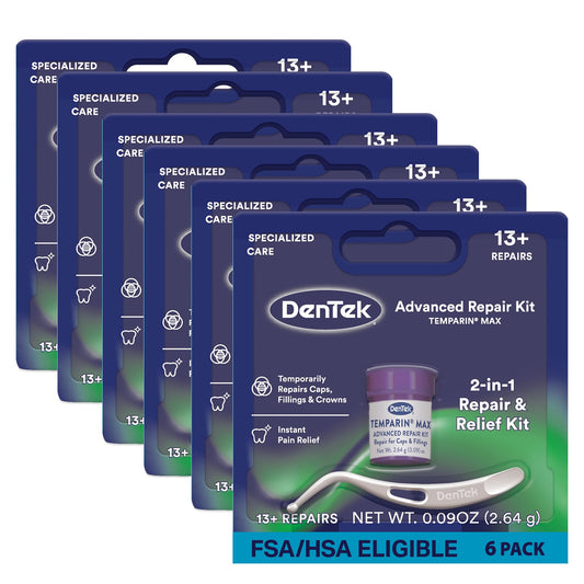 Box and packaging of Dentek Temparin Max Repair Kit Pack of 6