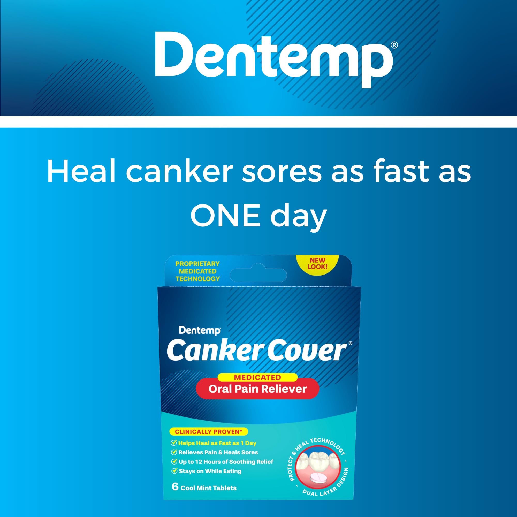 Packaging and mint flavor labeling of Dentemp Canker Cover
