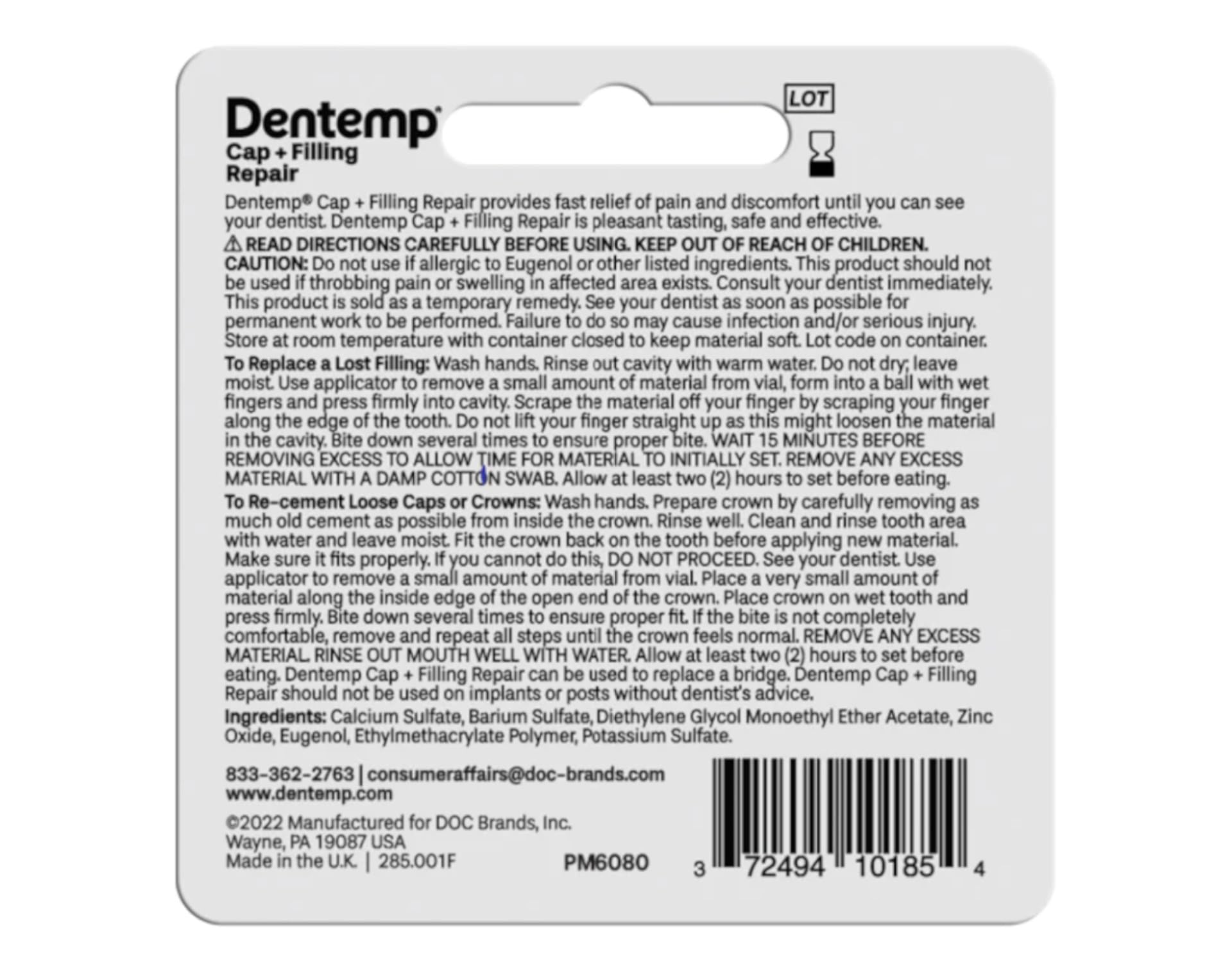 Dentemp dental cement used to temporarily repair loose crowns and fillings.