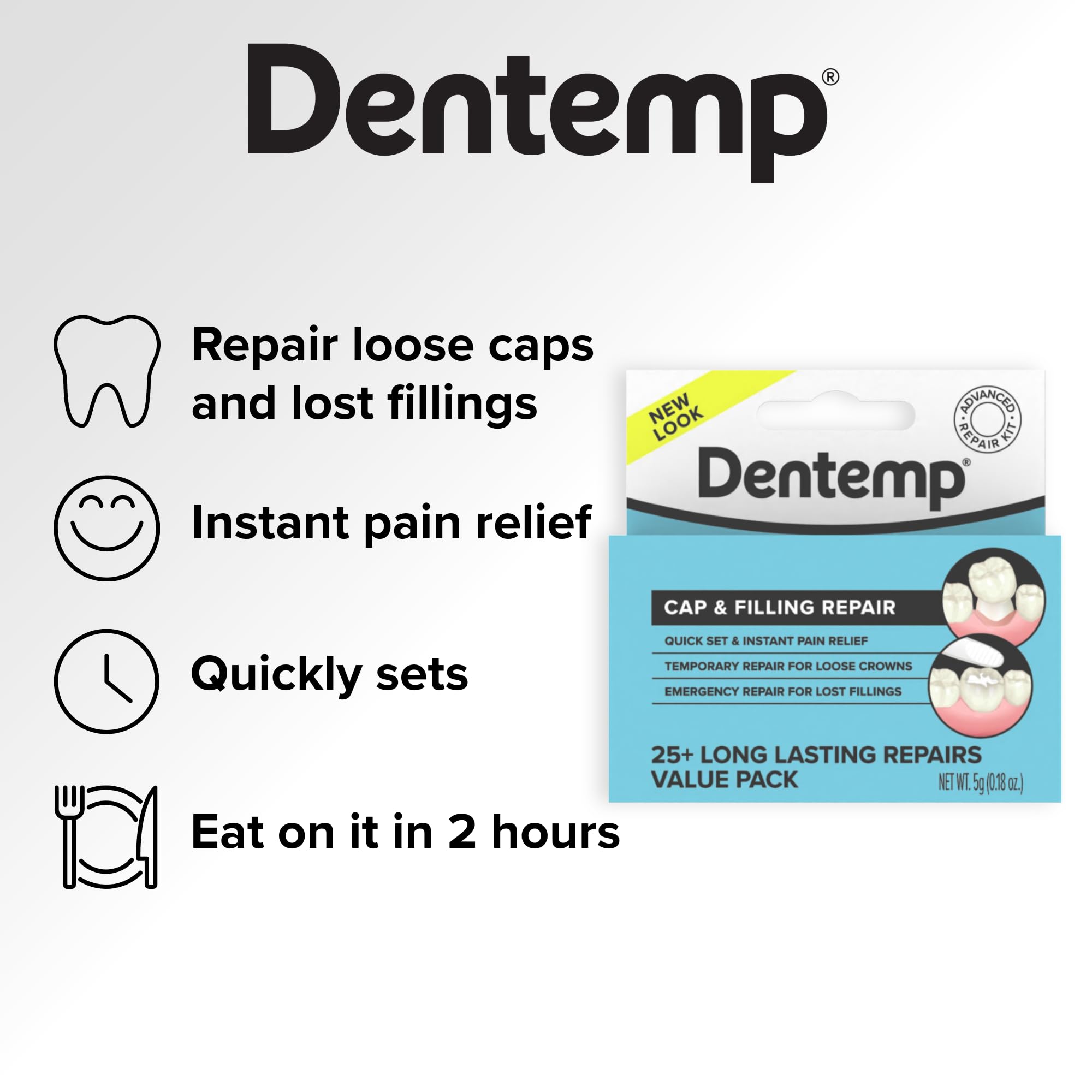 Packaging varies for Dentemp Maximum Strength Lost Filling & Loose Cap Repair Kit.