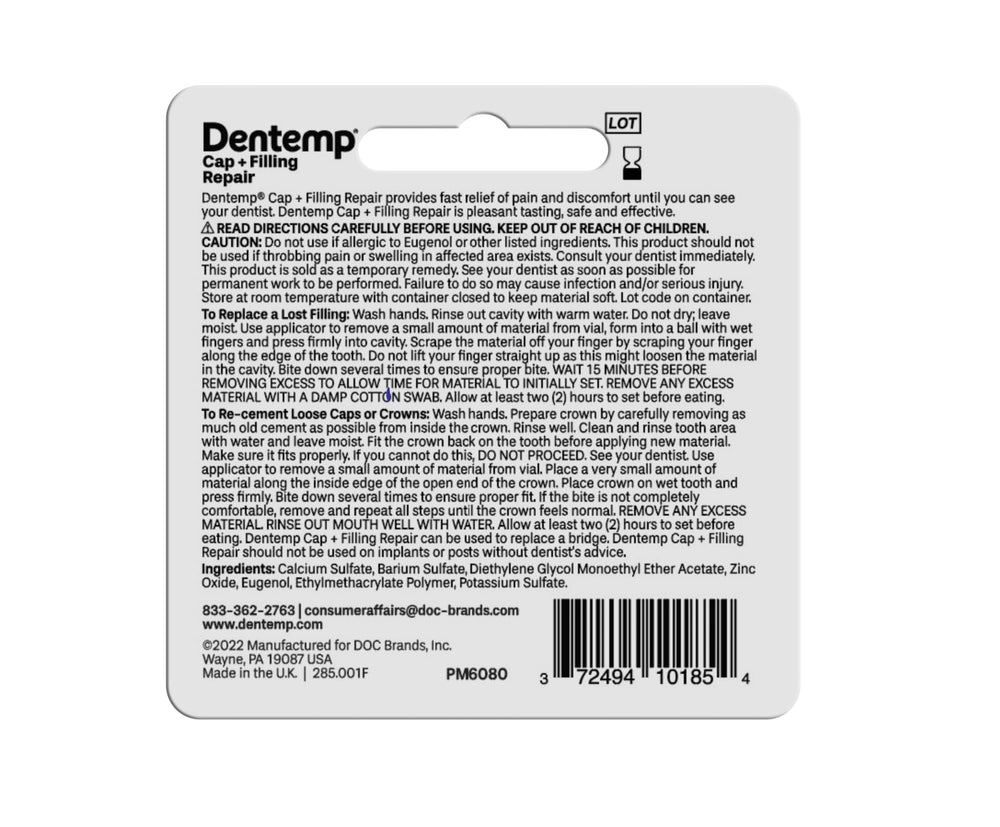 Dentemp packaging with instructions