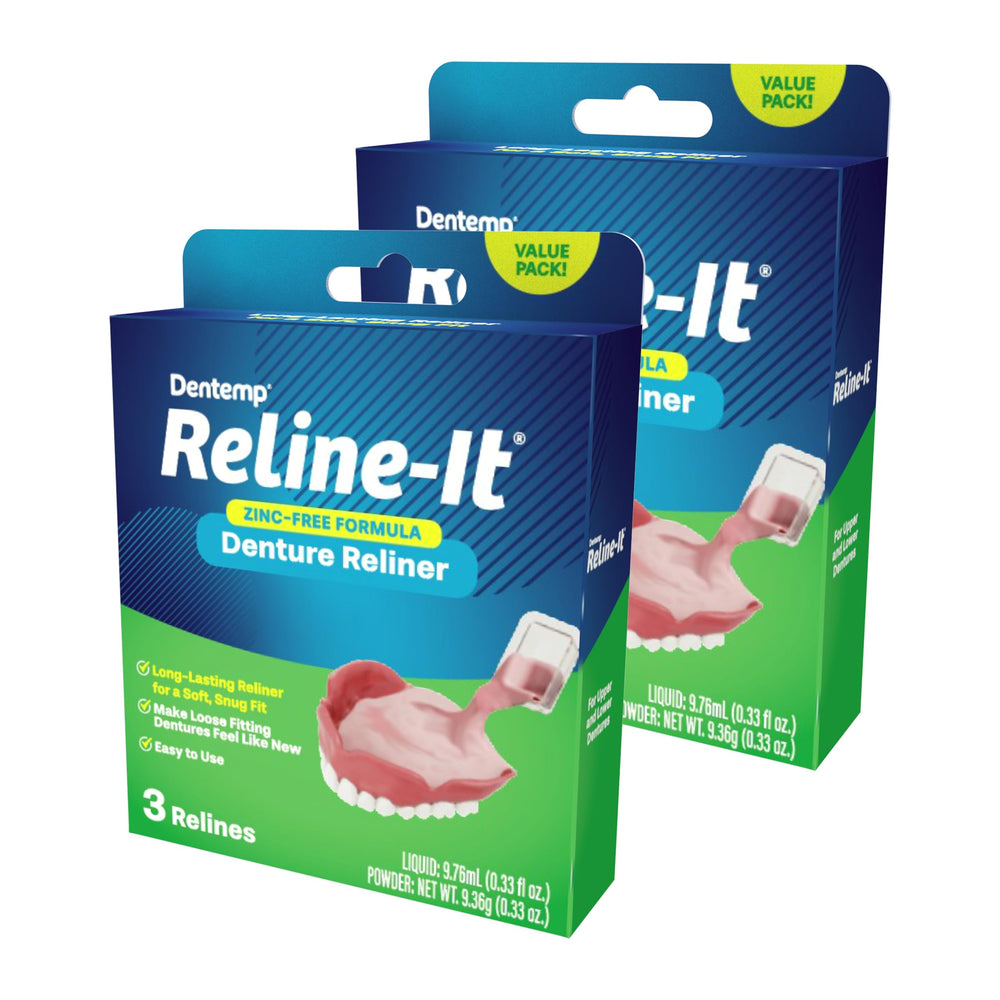 Back of Dentemp Reline-It kit packaging with instructions