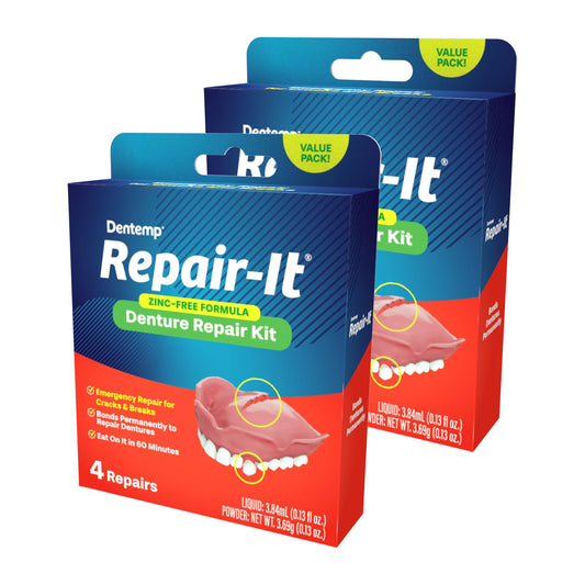 Denture repair kit components for repairing cracks and loose teeth