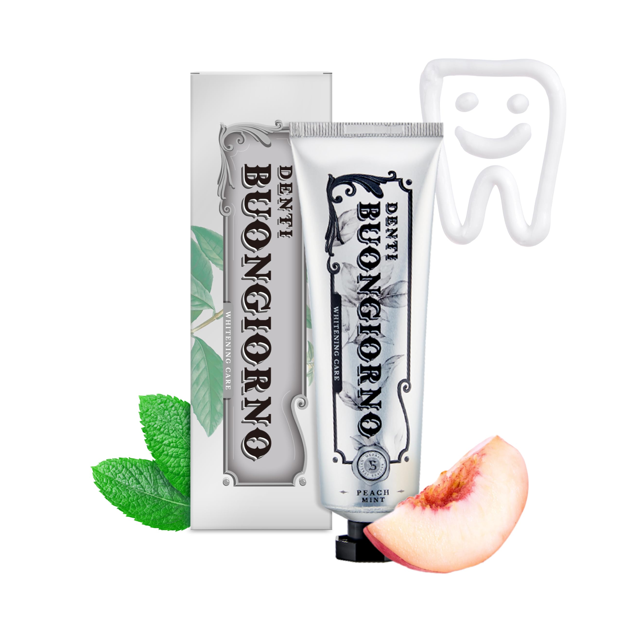 DENTI BUONGIORNO Peach Mint Whitening Toothpaste tube