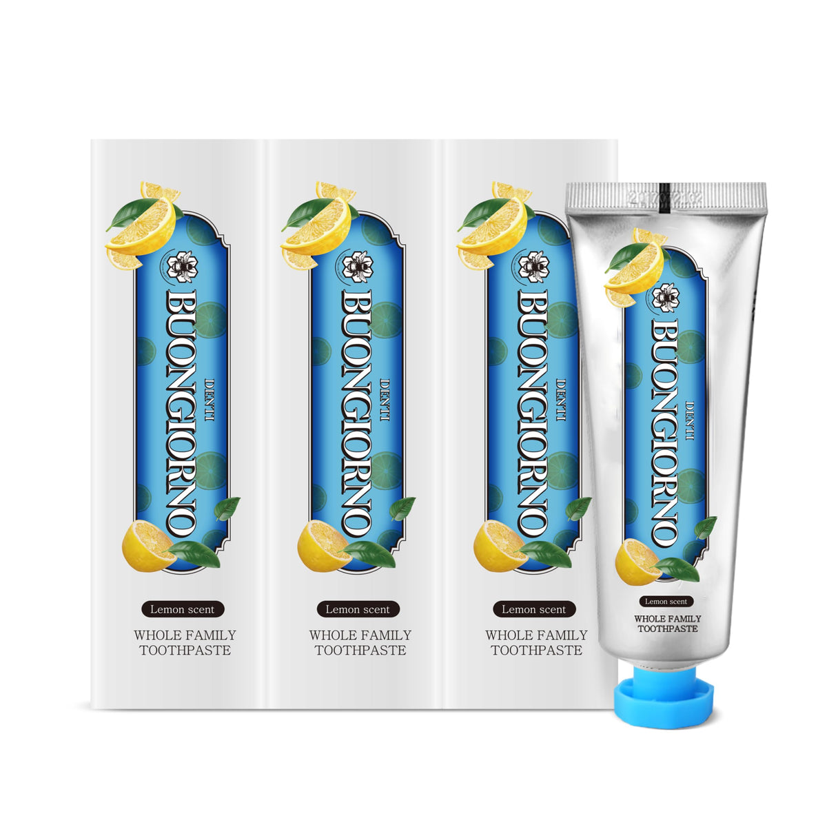 DENTI BUONGIORNO Plaque Care Toothpaste 3-Pack Lemon Mint – front view