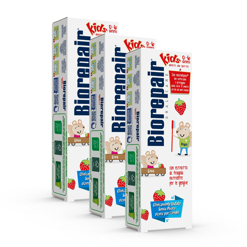 Product box of Fluoride-Free Kids Toothpaste 0-6 years - 3 pack
