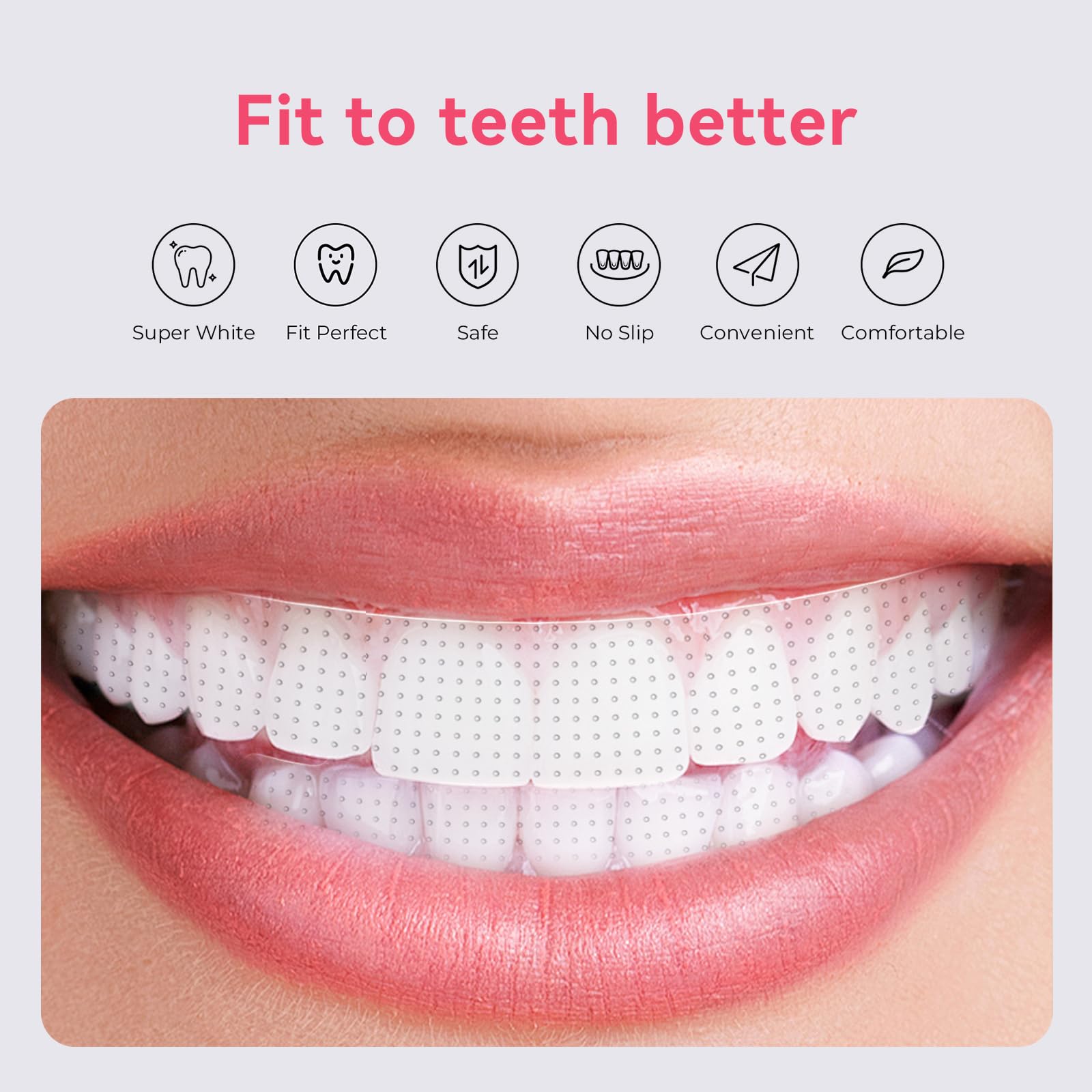 Whitening strip being applied to upper teeth