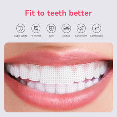 Whitening strip being applied to upper teeth