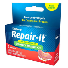 Dentist On Call Repair-It Denture Repair Kit box and contents