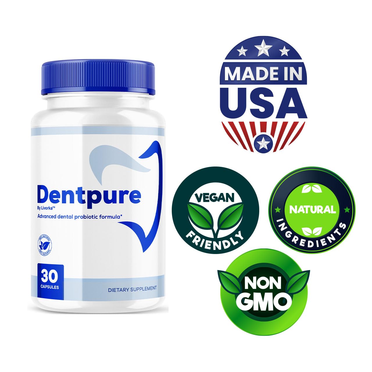 Back label of Dentpure Probiotics bottle showing ingredients