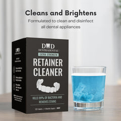 Retainers, aligners and mouth guards soaking in cleaning solution