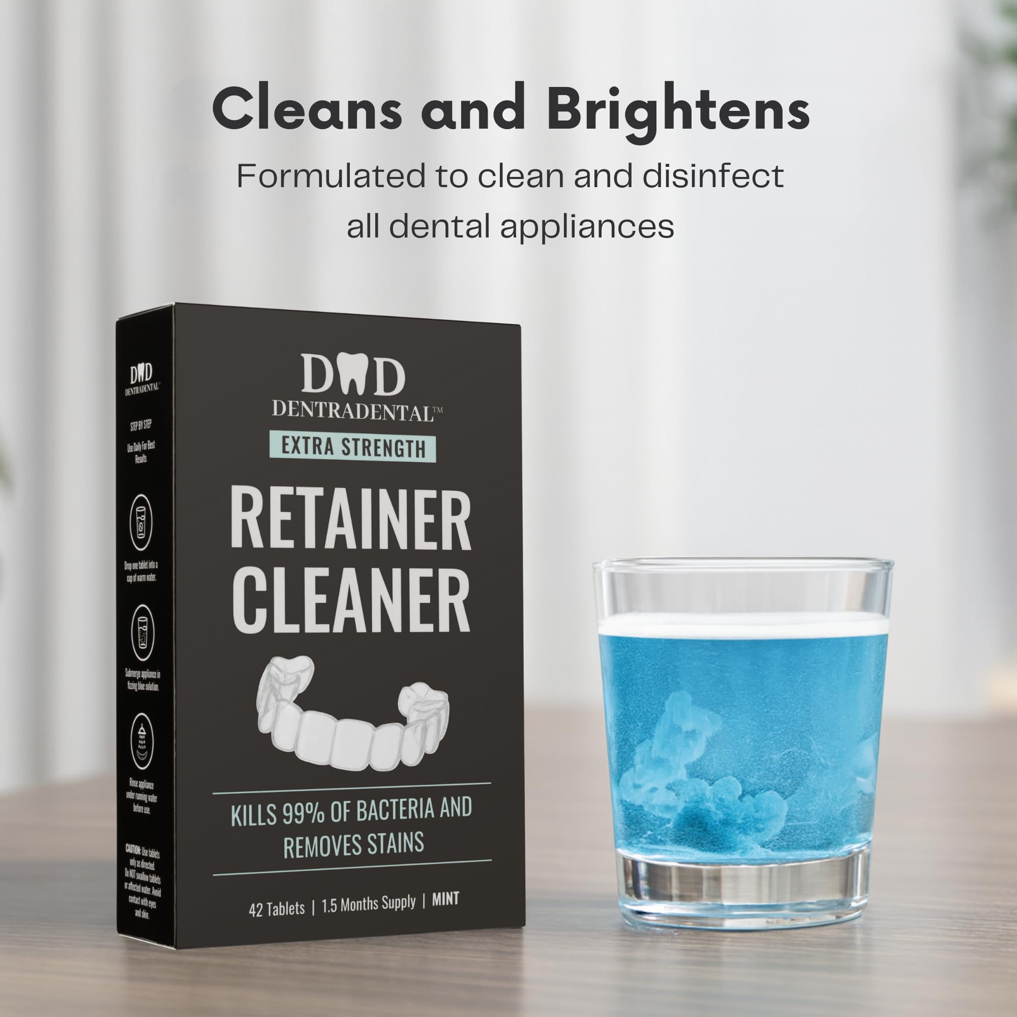 Clear braces being cleaned with mint-infused tablets