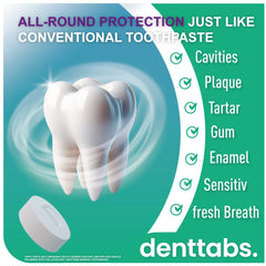 Box of Denttabs 125-piece tablets opened to reveal tablets