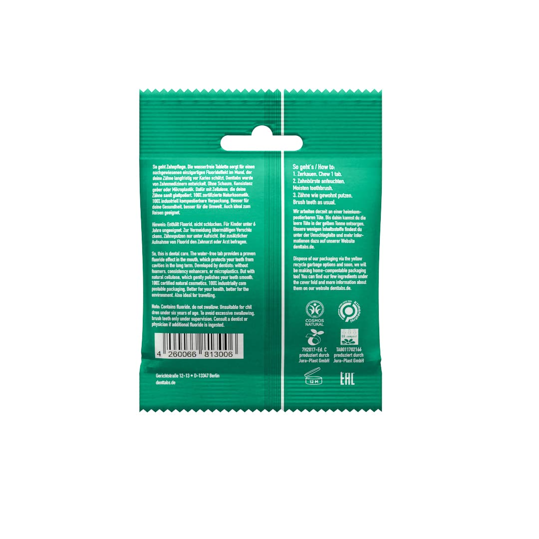 Packaging displaying 125 Denttabs tablets
