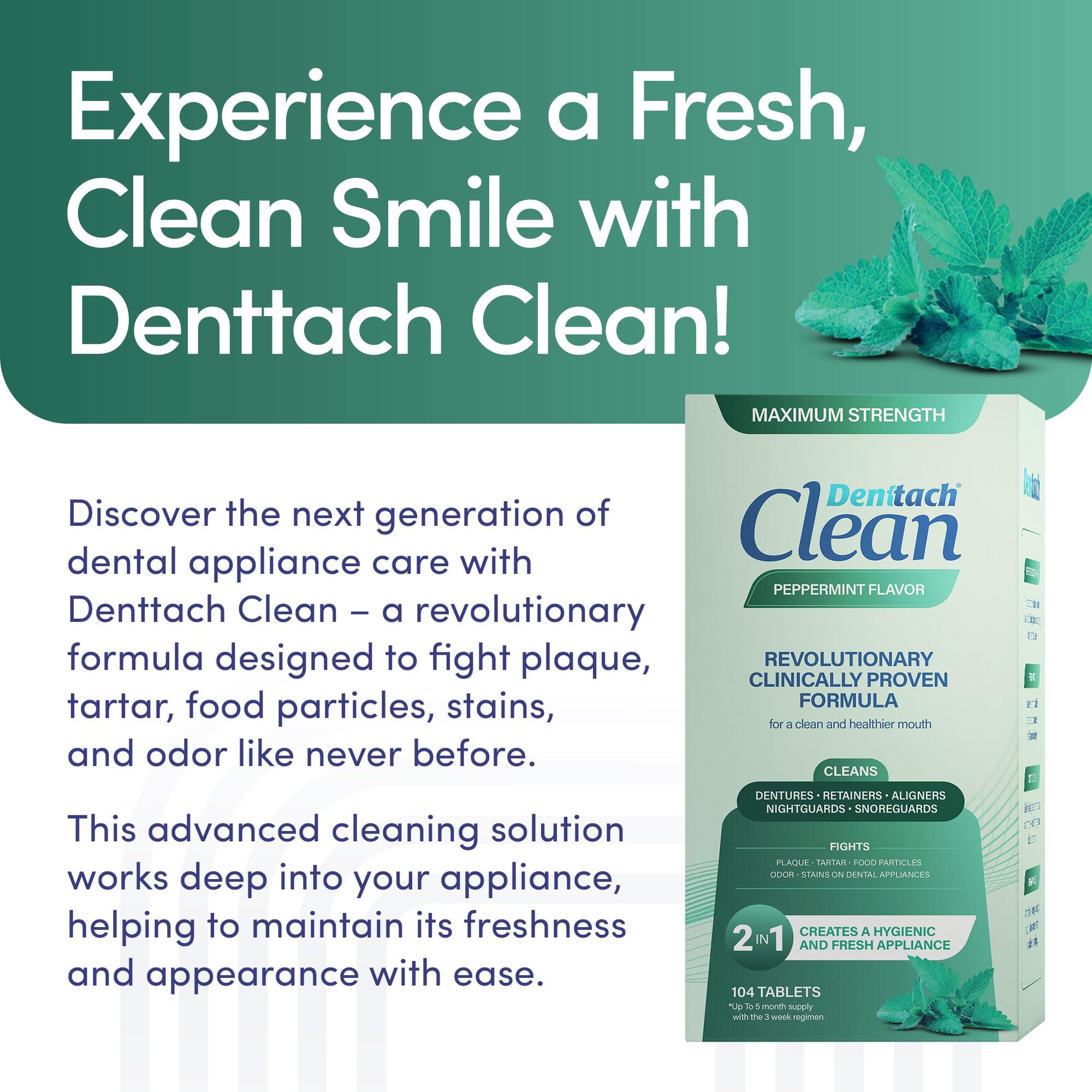 Product demonstrating odor elimination and residue removal for dental appliances