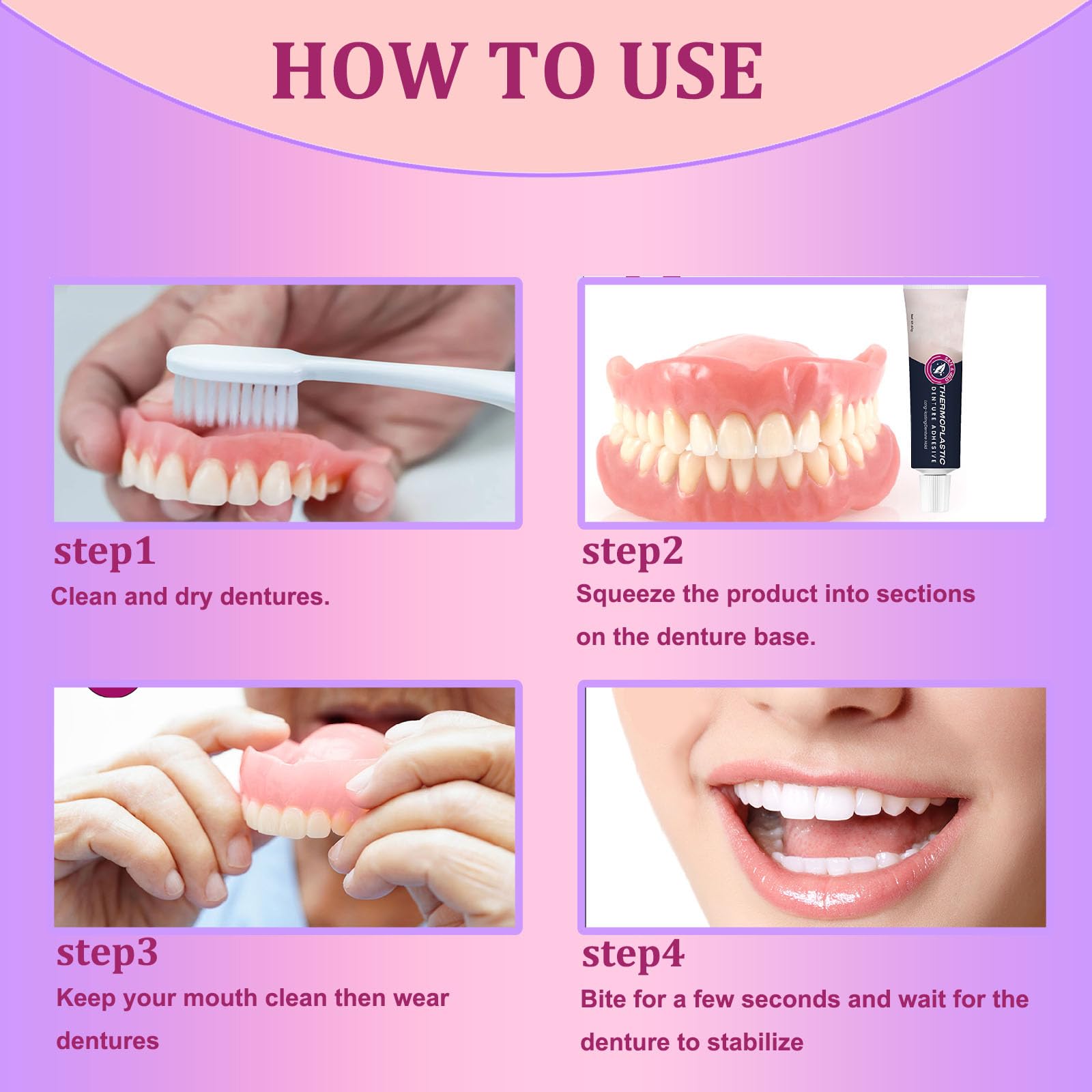 All-ages denture adhesive suitable for plastic and porcelain plates