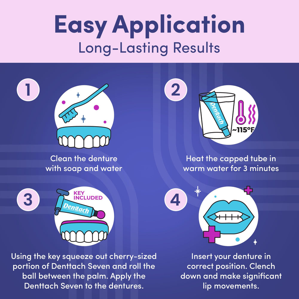 Applying a thin layer of Denttach to dentures