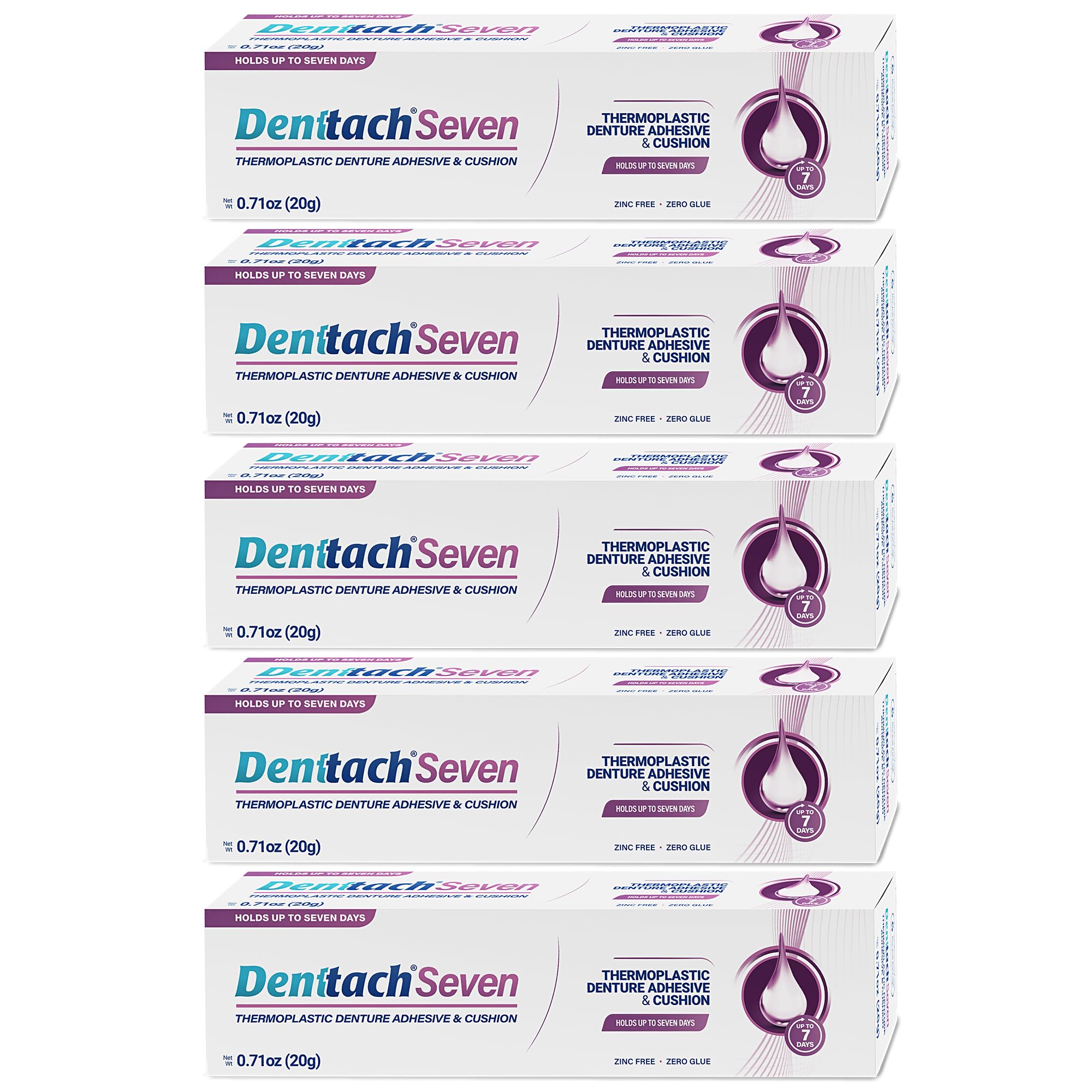 Packaging of zinc-free denture adhesive and cushion reliner