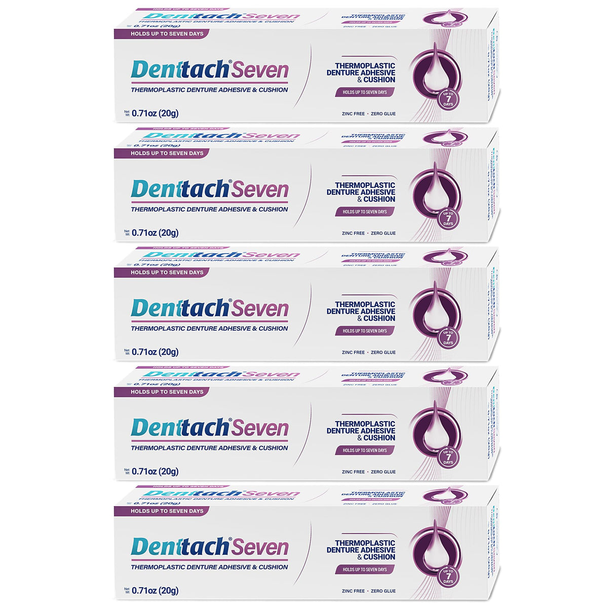 Packaging of zinc-free denture adhesive and cushion reliner