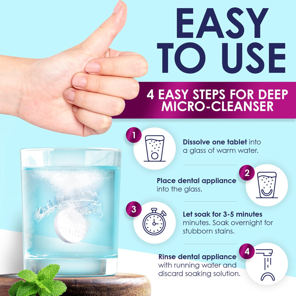 Dentures and aligners being cleaned with cleaning tablets