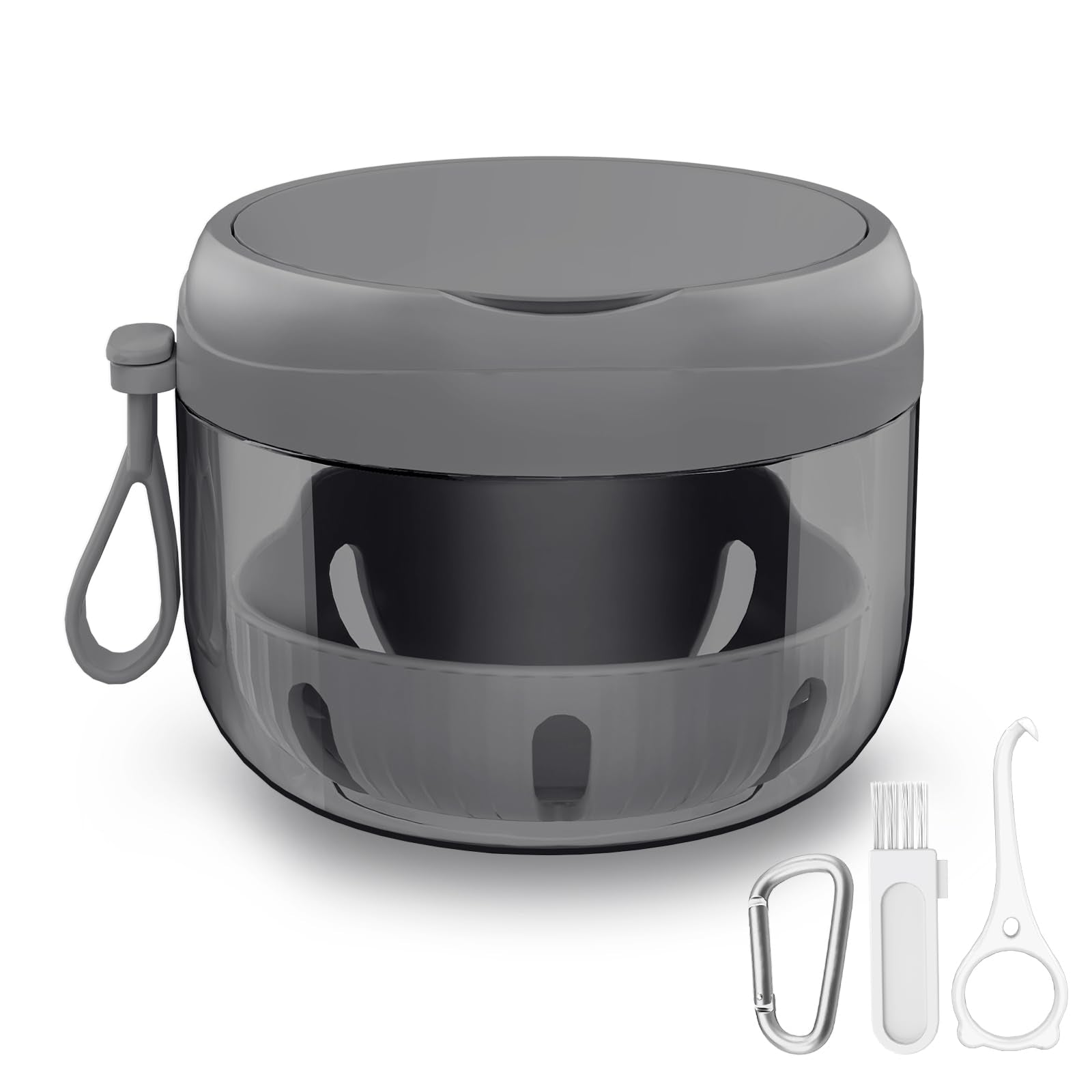 Denture Bath Box Cup front view, compact white travel denture case