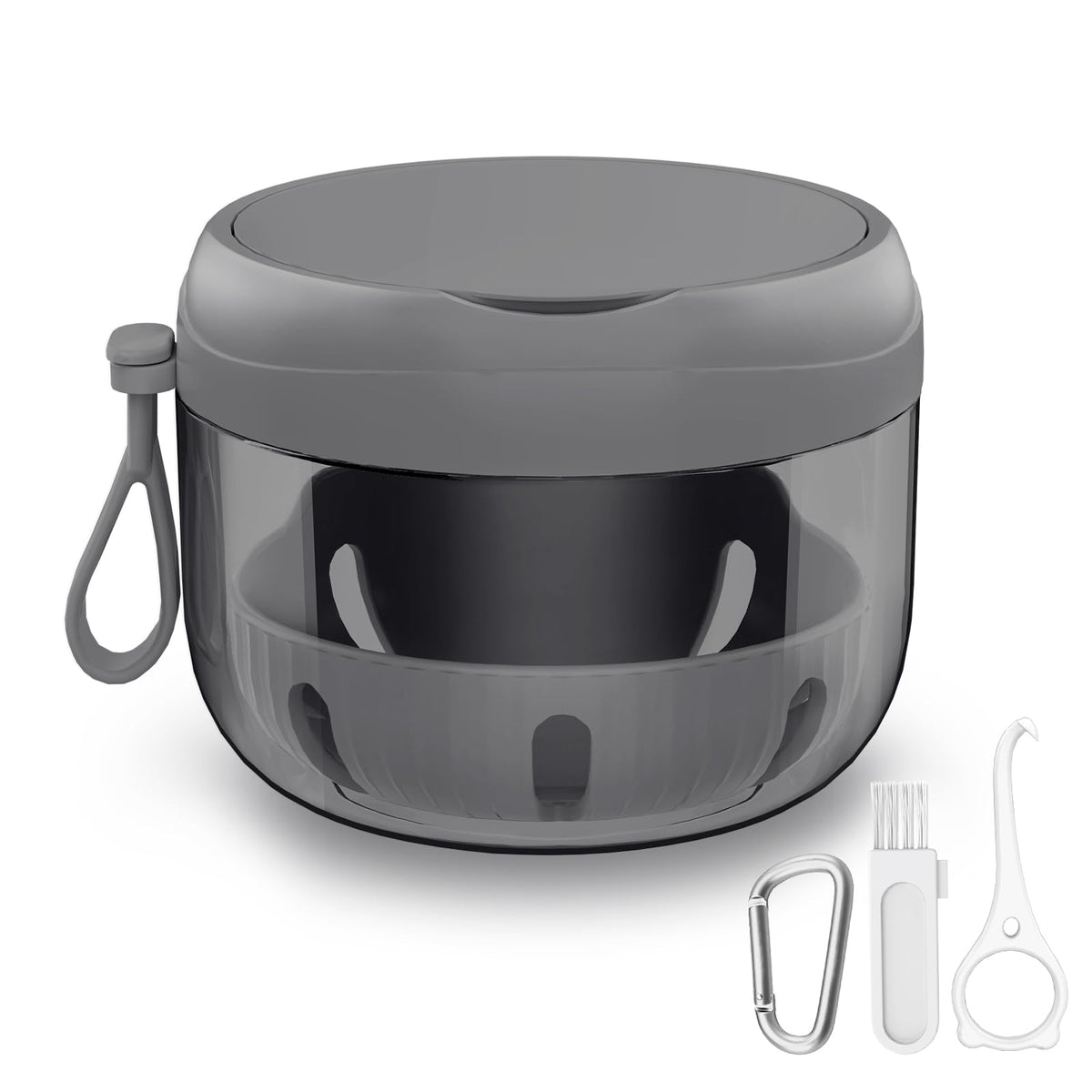 Denture Bath Box Cup front view, compact white travel denture case