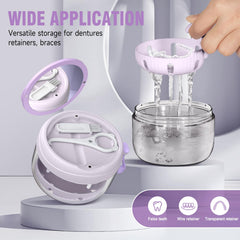 Multi-use denture storage with drain tray for easy cleaning