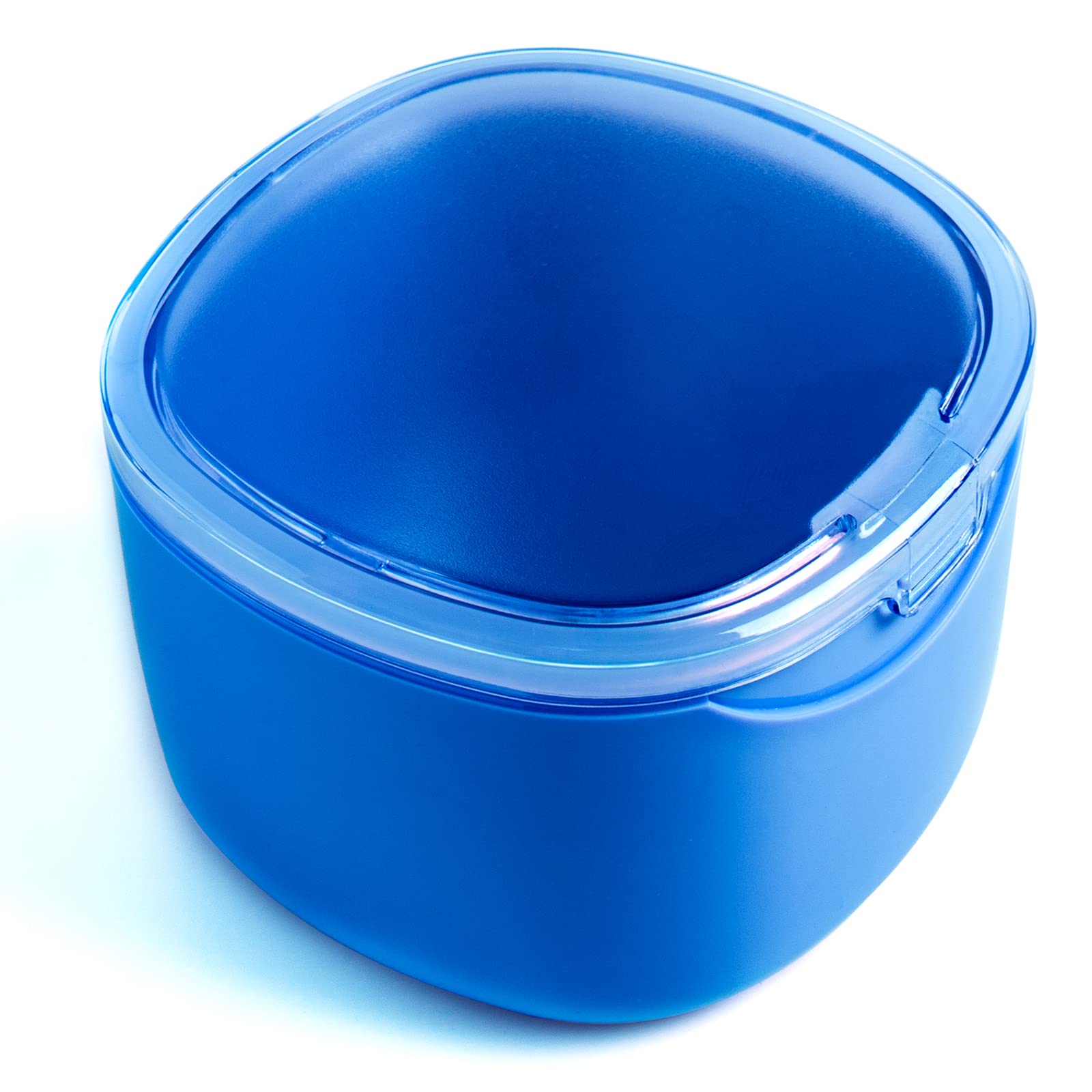 Blue denture bath case with lid