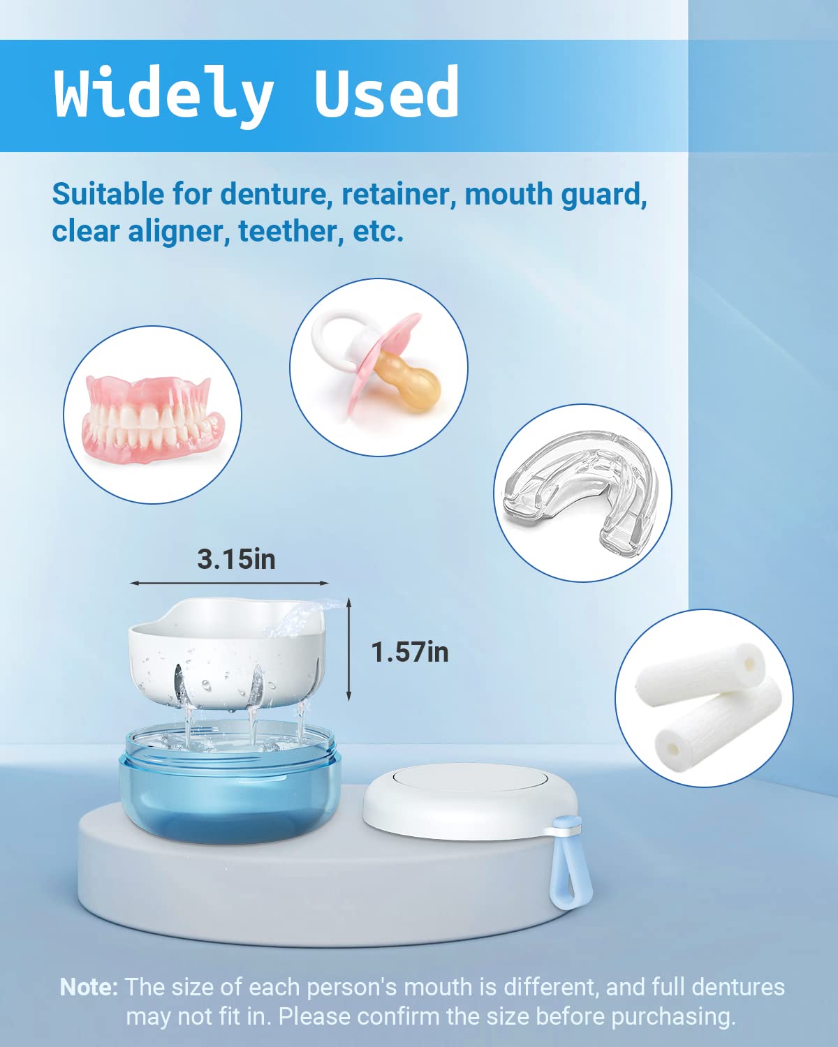 Compact denture case dimensions 3.74 x 3.74 x 1.96 inches