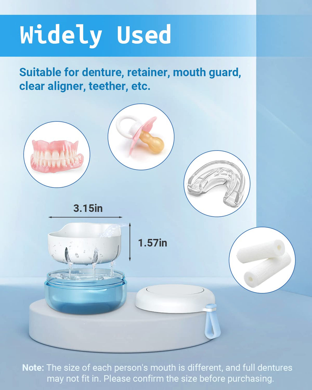 Compact denture case dimensions 3.74 x 3.74 x 1.96 inches