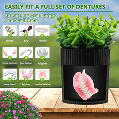 Denture bath with built-in strainer and lid removed