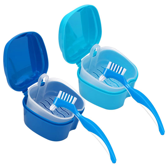 Denture cleaner box with basket and two brushes