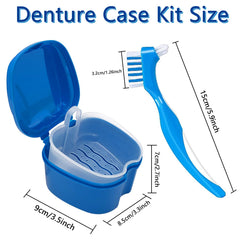 Open denture bath case showing interior basket for dentures