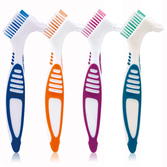 Denture brush with large multi-tufted head for thorough cleaning